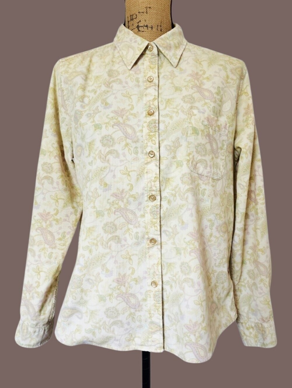 L.L. Bean Women's Corduroy Floral Button-Up Shirt Paisley Floral Cotragecore, M